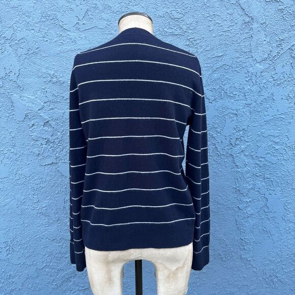 Vince Striped Wool Cashmere Crew Neck Sweater Women’s Small Navy  blue - Picture 4 of 8